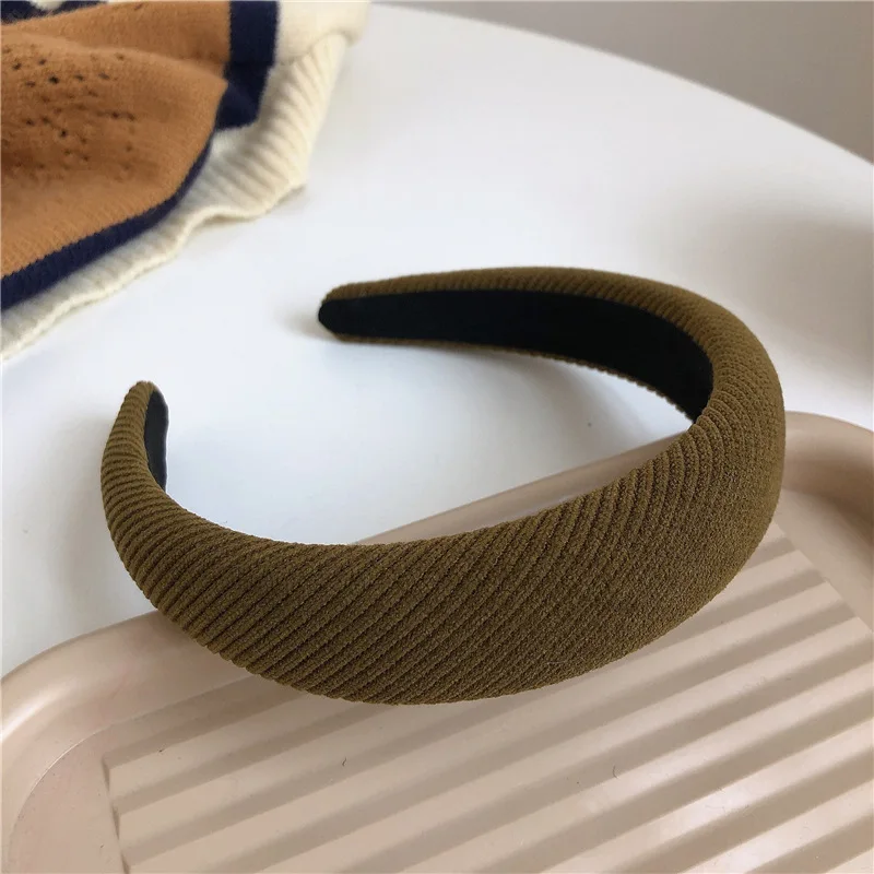 Dark Color Cotton Plaid Women Padded Hair Band Headwear Korea Thickened Classic Solid Color Dark Green Brown Headband Hair Hoops