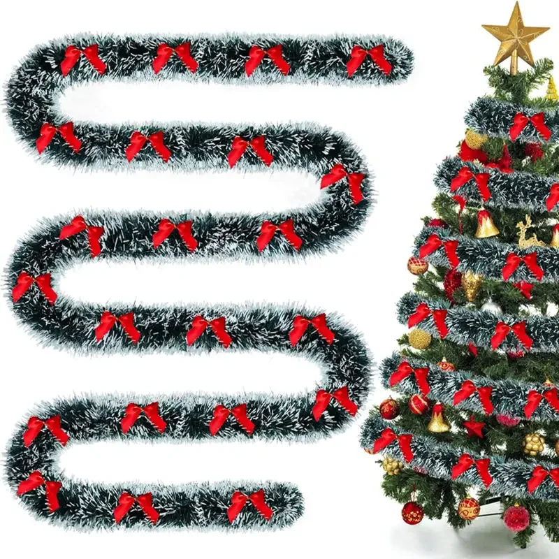 4 m grüne Weihnachtsbaum-Dekoration, Band, Girlande, Weihnachtsbaum, Bar, Tops, Ornamente, Weihnachtsfeier, Lametta, Gras, Schleife, Kranz, Zubehör