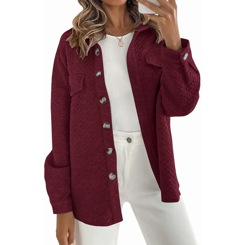 Jacke Herbst Winter einfarbige Jacke Revers Langarm Einreiher Stepp hemd gefälschte Taschen Jacke für Frauen