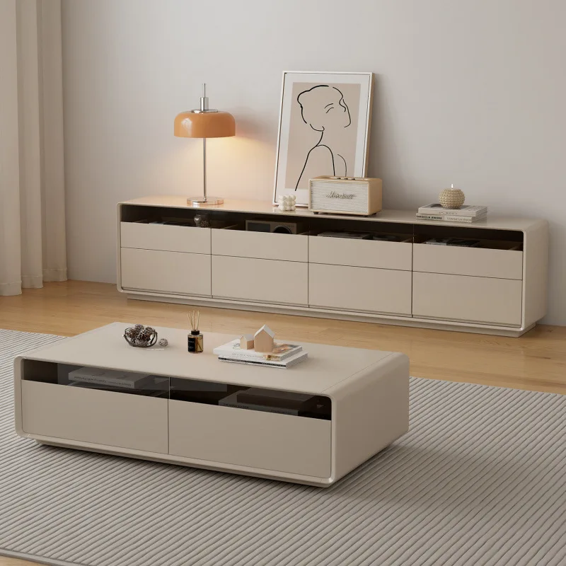 Coffee Table Combo 2024 New Modern Simple Living Room Home Tall Cabinet New Full Solid Wood Tall Floor-standing