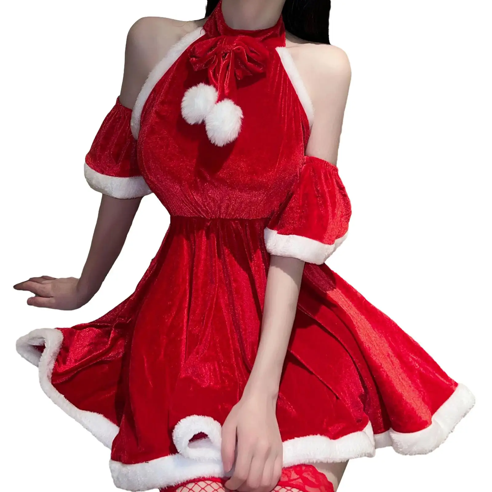 Womens Christmas Lingerie Cute Bows Decor Night Dress Santa Claus Mini Dress for Holiday Date Night Role Play Anniversary