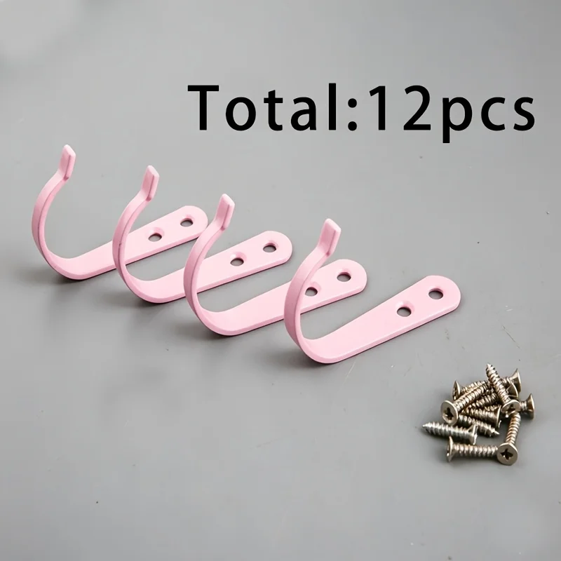 Pink Metal Utility Wall Hooks, Heavy Duty Single J Coat Hooks With Mounting Screws, 12 Pack Decorative Wall Mount Hooks for Closet, Bathroom, Kitchen Hanging Towels Bags Wholesale