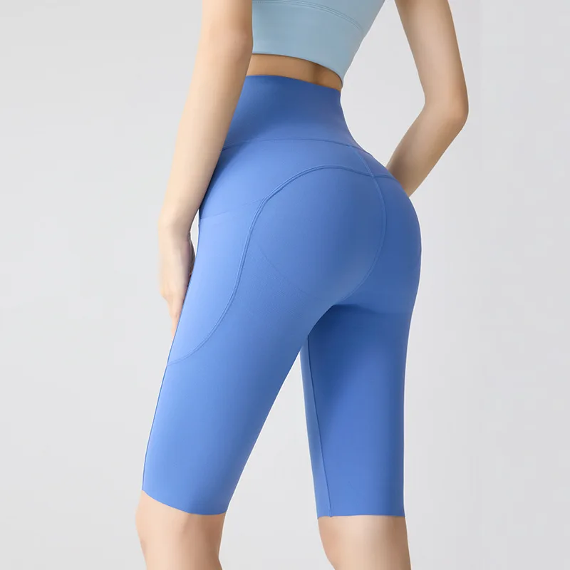 Women's summer double-sided large pockets cool and quick-drying abdominal cycling pants five-point high-elastic shorts