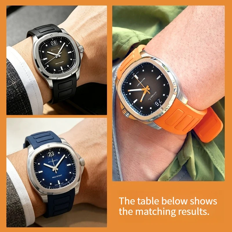 Silicone watch strap men for original Mido MULTIFORT TV Grey dial orange rubber strap M049 gradient green watchband