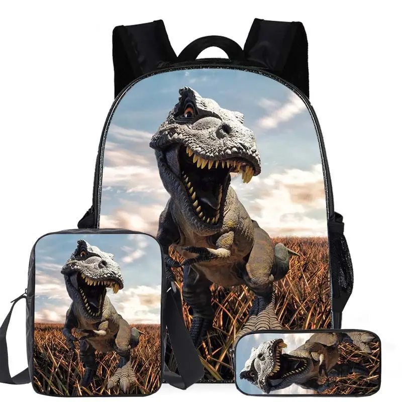 

Popular Creative Dinosaur 3D Print 3pcs/Set pupil School Bags Laptop Daypack Backpack Inclined shoulder bag Pencil Case