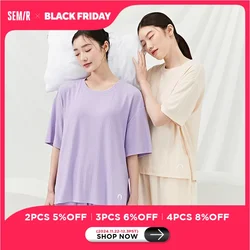 Semir Pajamas Women Autumn Casual Loose Short Sleeve Shorts Comfortable Wearable Simple Fashion Home Suit Autumn