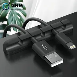 Grwibeou Organizer do kabli silikonowy Organizer do zwijania kabla USB pulpitu schludny uchwyt na kabel z zaciskami do zarządzania organizerem przewód słuchawek myszy