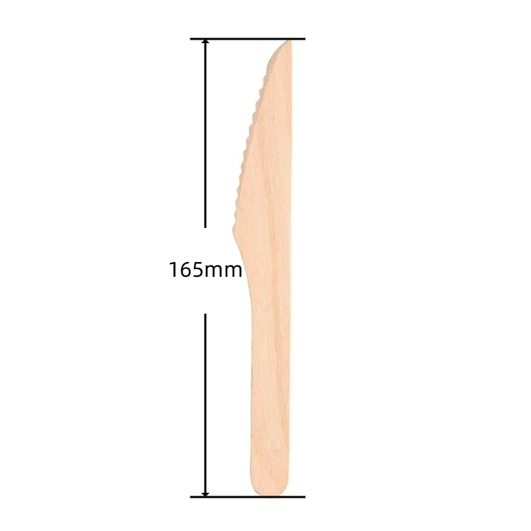 

165mm Eco-Friendly Disposable Wooden Knife Premium Cutlery Set Compostable Biodegradable Simple for Hotels Parties