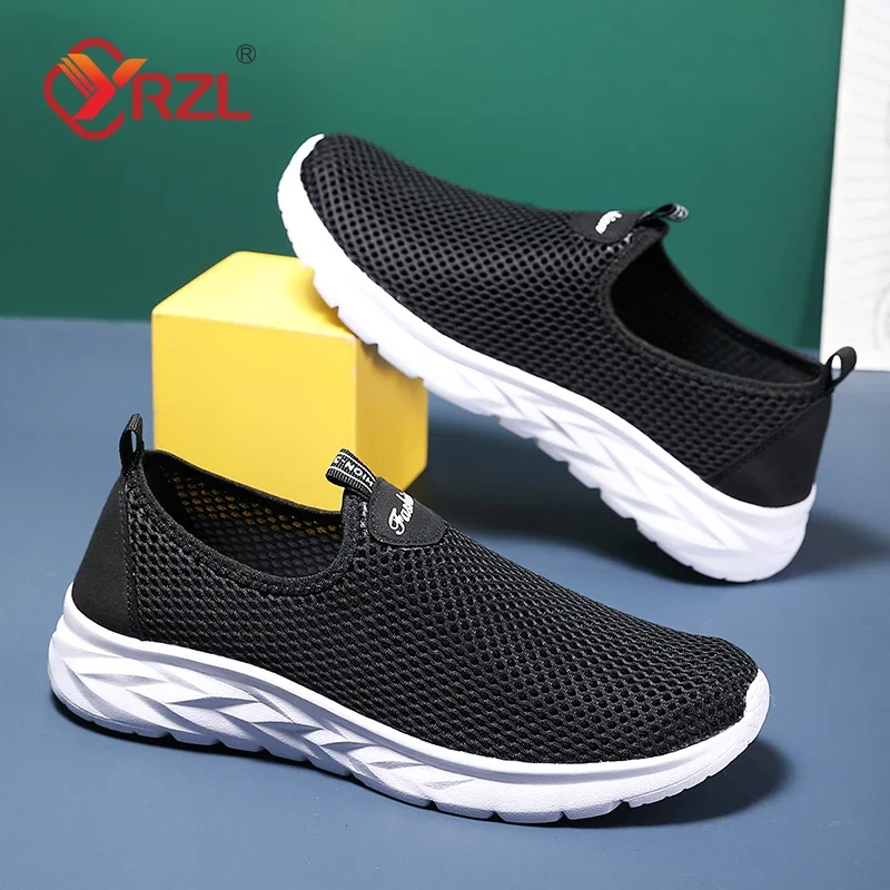 YRZL-mocassins de malha casual masculino, tênis de caminhada leve masculino, antiderrapante, deslizamento confortável, verão