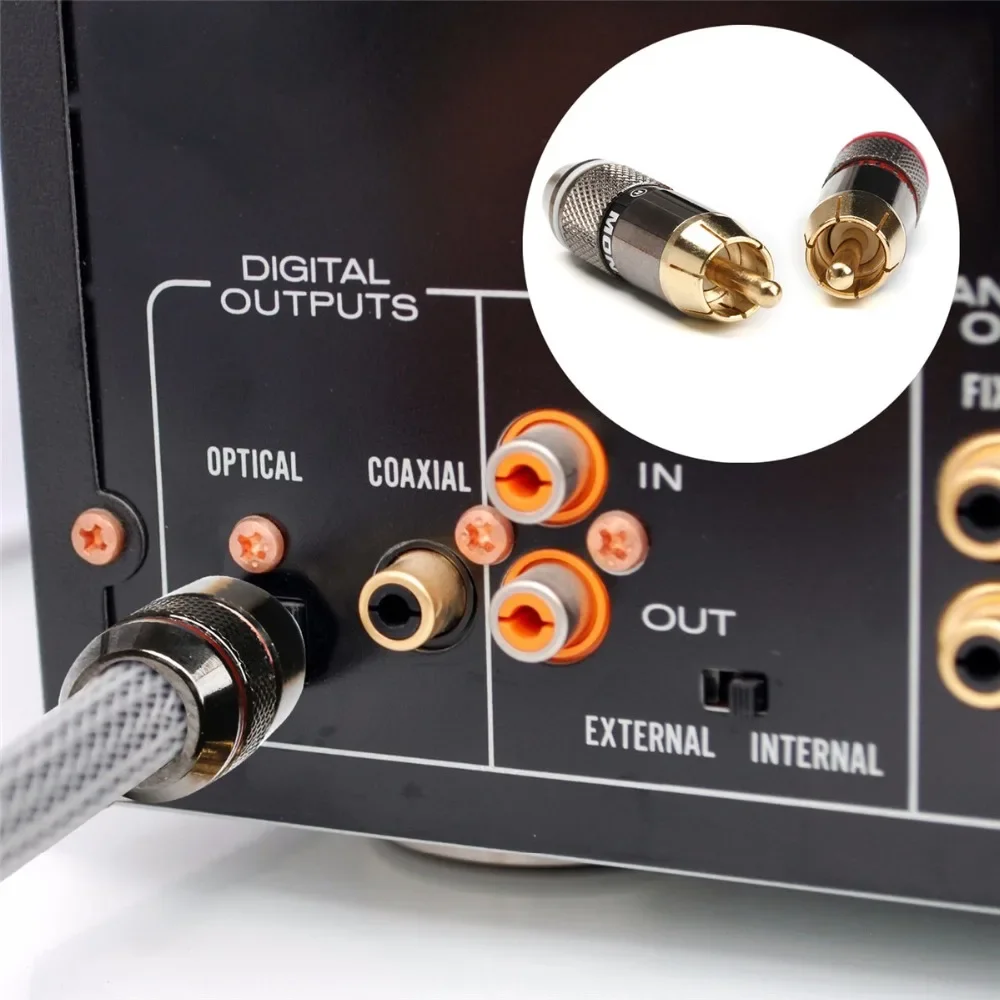 Plugue rca de alta fidelidade banhado a ouro latão 6mm macho duplo auto-travamento conectores de fio de lótus adaptador de áudio