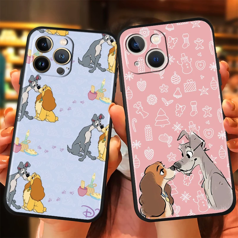 Disney Lady and the Tramp Case for Apple iPhone 15 14 Pro 13 12 Max Mini 11 XS Max X XR 7 8 Plus Black Phone Case Cover Coque