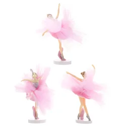 3 Sets White Ballet Girl Cake Topper Ballerina Cupcake nament Tulle Dancer Statue Cake Decorating Supplies Birthday Party