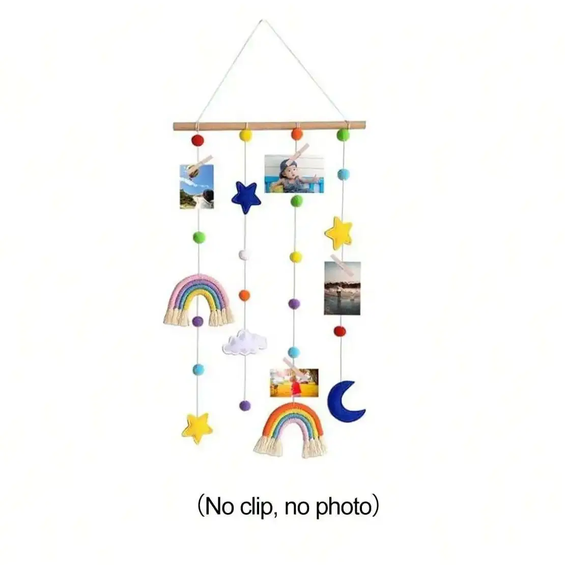 Rainbow Moon Cloud Wall Hanging Home Decor Wooden Scandinavian Macrame Photo Storage Nordic Hanger Baby Nursery Children's Room