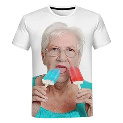 2024 Summer Creative Funny Lady Licking Red Popsicle 3D Printed T-shirt Cute Grandma Funny Popsicle T-shirt Casual loose top