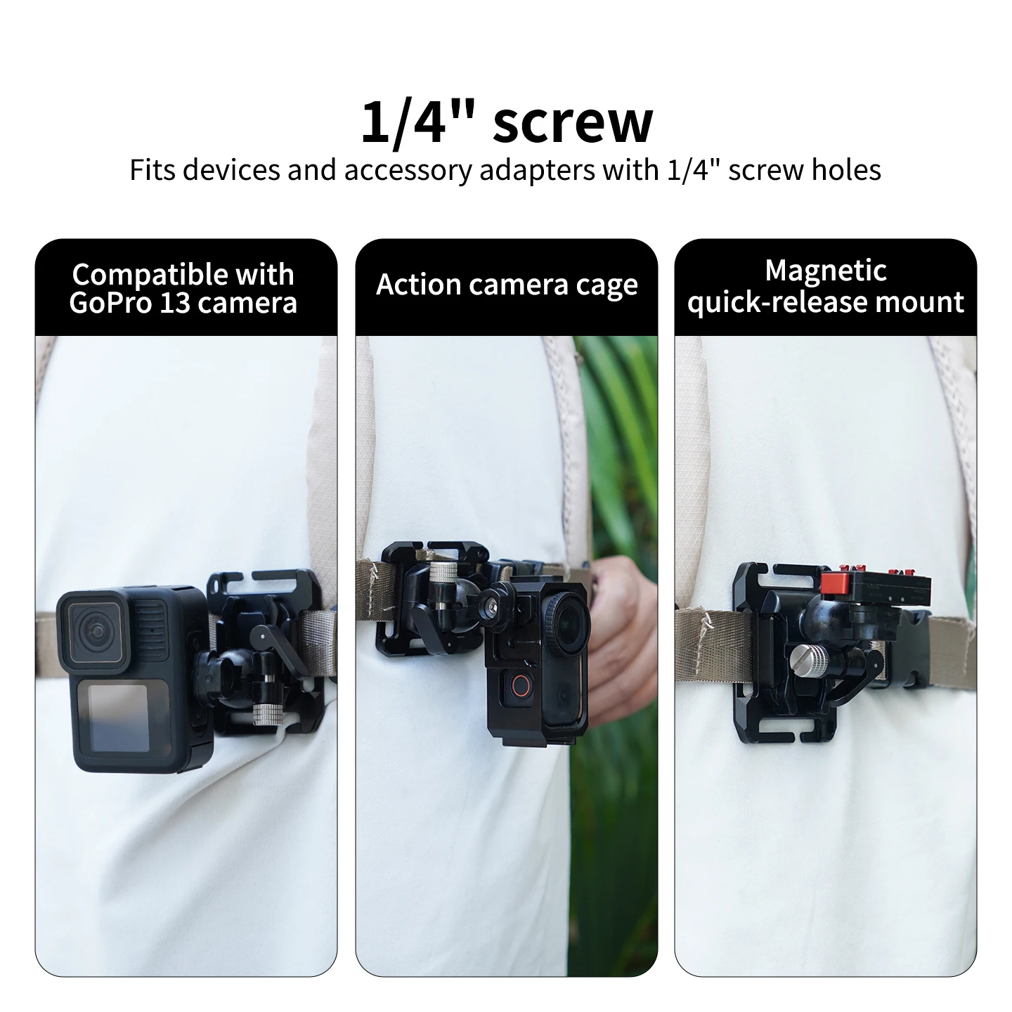 Taktische Weste MOLLE Kamerahalterung für Outdoor POV Aluminium-Basis 360° Kugelkopf Stativadapter für GoPro 13 DJI OSMO Pocket 4 – Detail 9