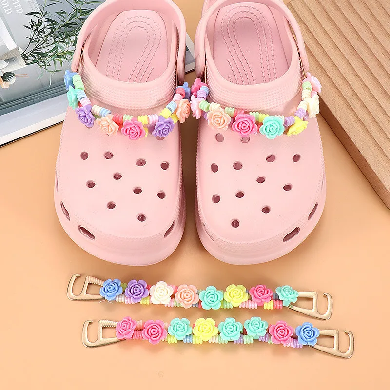 2024 New 2Pcs Hole Shoes Charms Chain Shoe DIY Crystal Pearl Decoration Pendant Buckle for Gift Shoelace Accessories