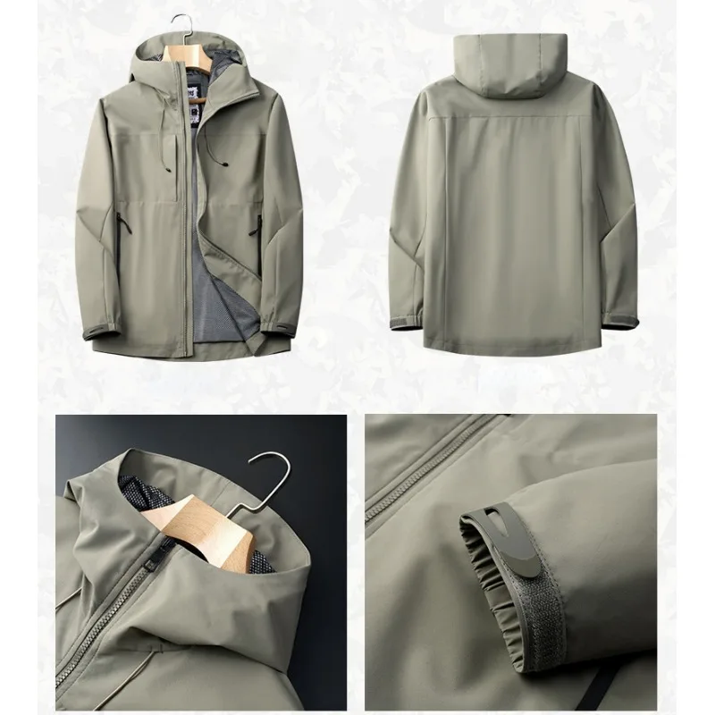 Military Windproof Waterproof Bomber Jacket Men Outdoor Sweatshirt Hooded Windbreaker Zip Outerwear Loose Luxury Brand Clothing