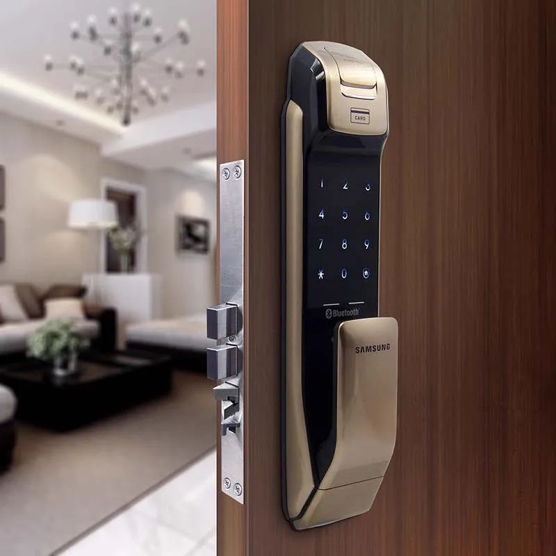 

Smart intelligent digital lock for home use SHS-DP728 gold color English version fingerprint password security doorlock