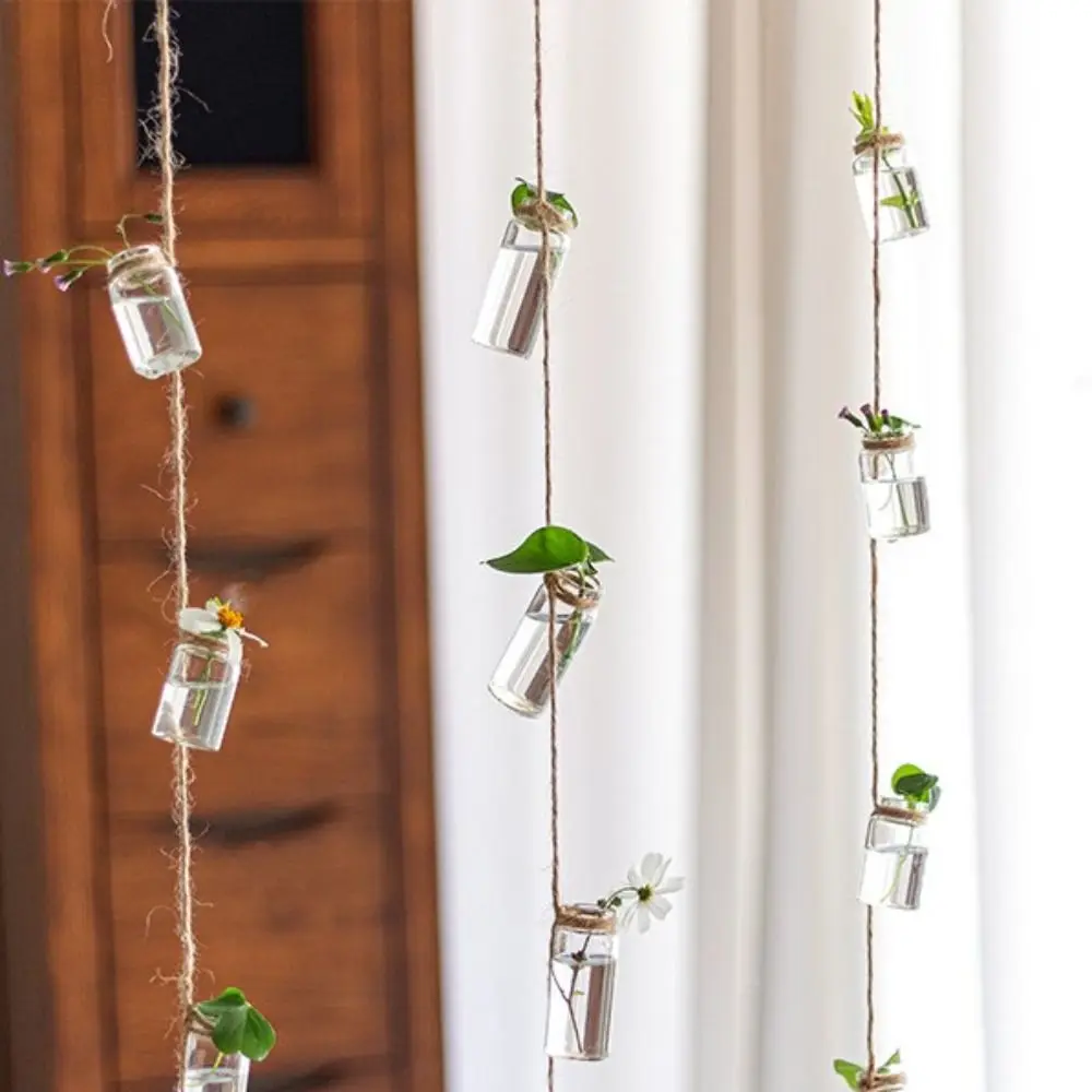 Flower Plant Hydroponic Container With 8 Mini Bottle Glass Vase 1 Strings Wind Chimes Hanging Vase