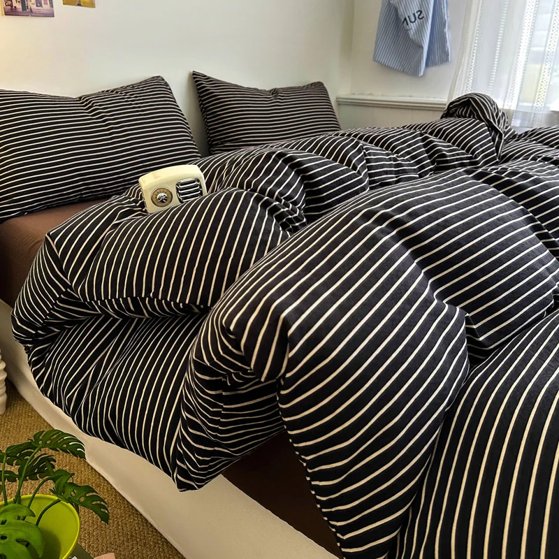 1pc Striped Quilt Cover Double-layered yarn funda nórdica Single/Full/Queen/King Size Skin-friendly Duvet Cover Soft 이불커버
