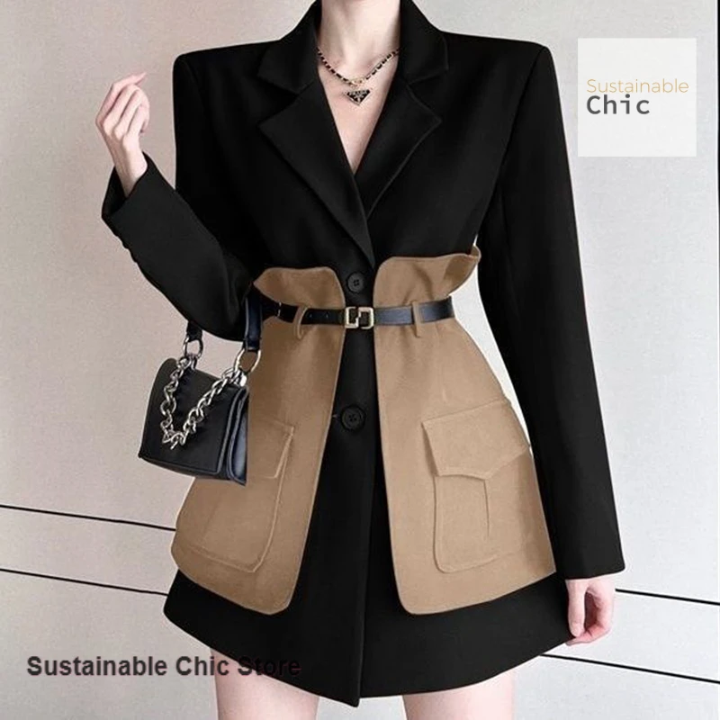 Fake two-piece stitching design sense Korean suit jacket Spring and Autumn new niche temperament slim casual Joker small suit