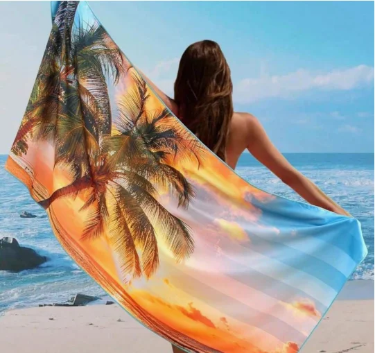 Summer Print Beach Towel, Soft Microfiber Quick Dry Absorbent Towel for Beach Pool Camping Travel Outdoor Activities