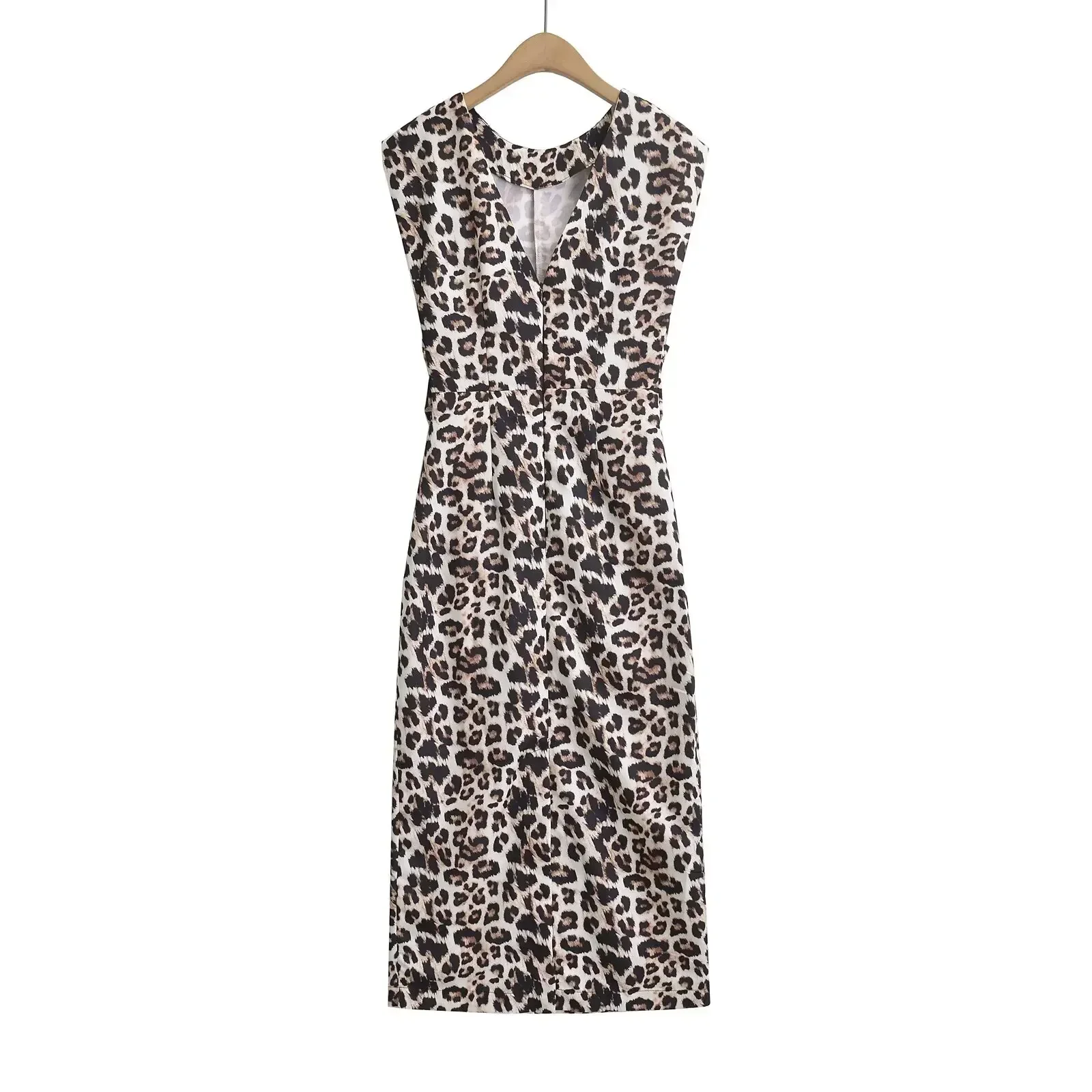 فستان نسائي متوسط الطول مطبوع عليه حيوان مطوي ، تصميم برقبة حرف V ، نحيل ، مطوي ، مخطط ، كلاسيكي ، بلا أكمام ، موضة جديدة ،