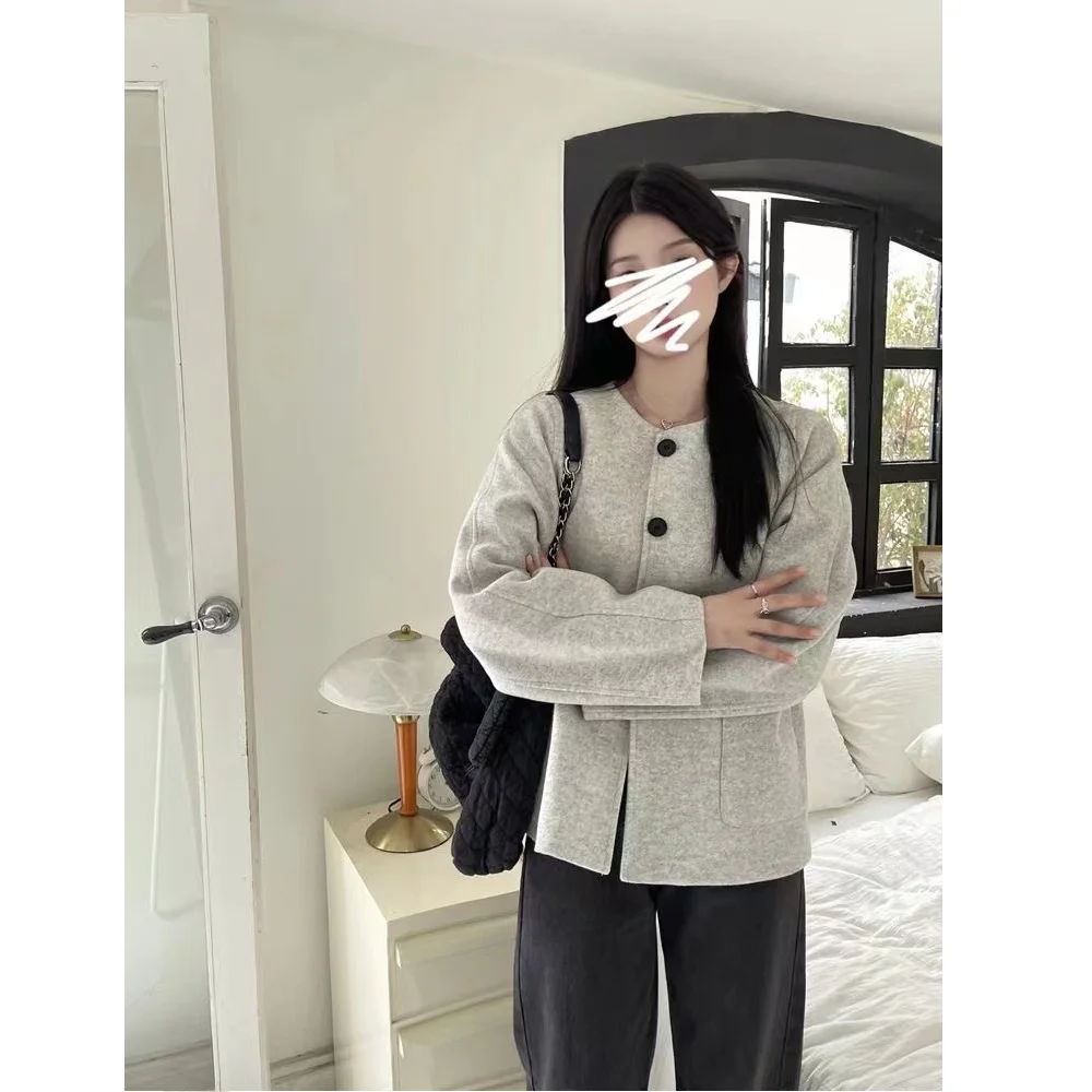 

Hebe Sle Vintage Woolen Coat Women's ort Loose Fit Autumn Winter Faionable Versatile Small Size Cardigan Sle Coat