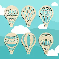 Hot Air Balloon Solid Unfinished Wood Shape Pieces, Cutouts for DIY Arts Crafts, 12x8cm, 6Pcs Set