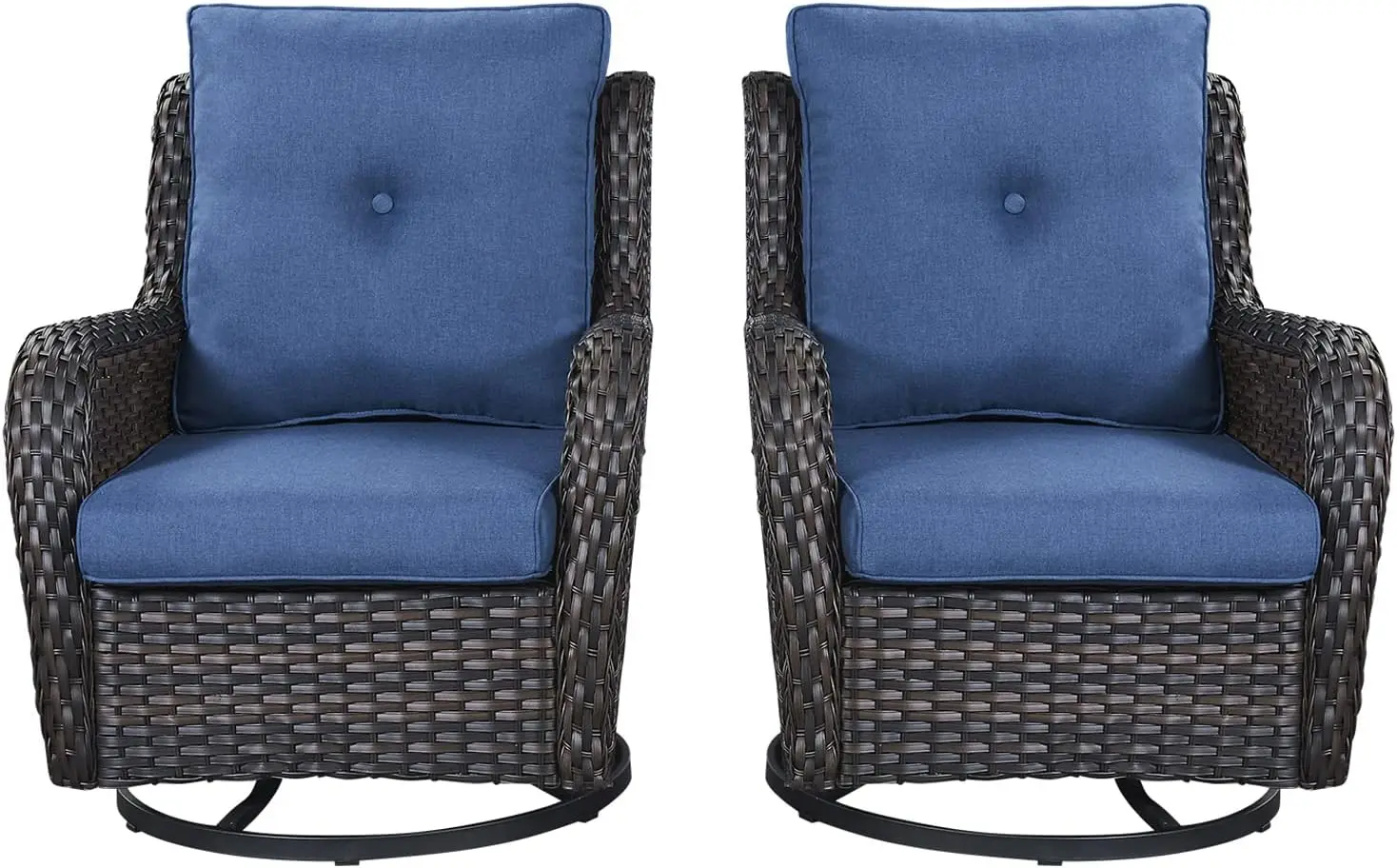 

Rocking Chair Swivel Chairs - 2 Piece Rocker Patio Chairs Set Rattan Rocking Chair for Porch Deck Garden Backyard (Brown/Blue)