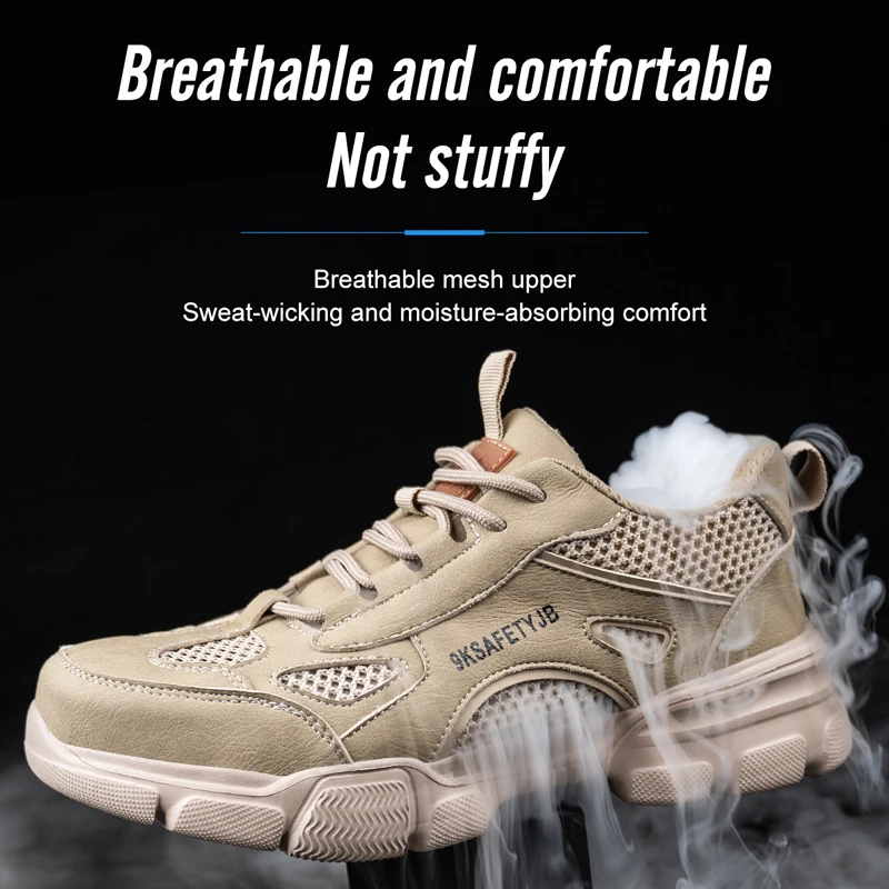 Arbeits schuhe hohl atmungsaktiv Stahl Zehen stiefel leichte Sicherheits arbeits schuhe rutsch fest für Männer Frauen männliche Arbeit Sneaker – Detail 3