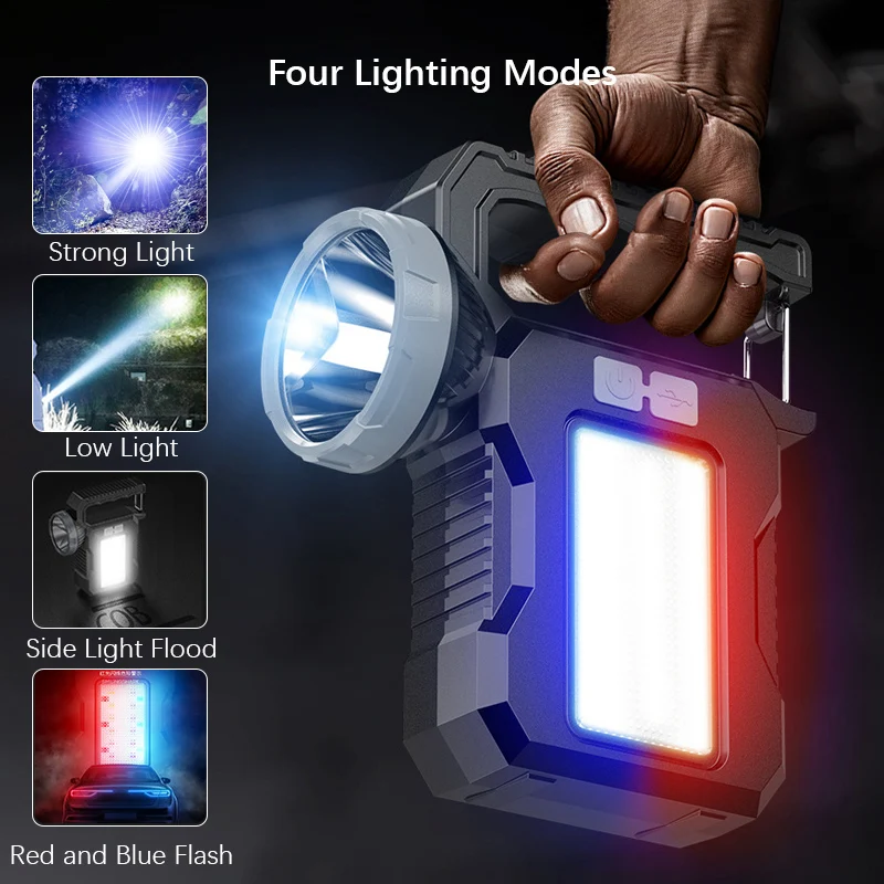 Solar Power LED Flashlights Multifunctional Portable Light Rechargeable Camping Work Light Solar Charging High Brightness Torch