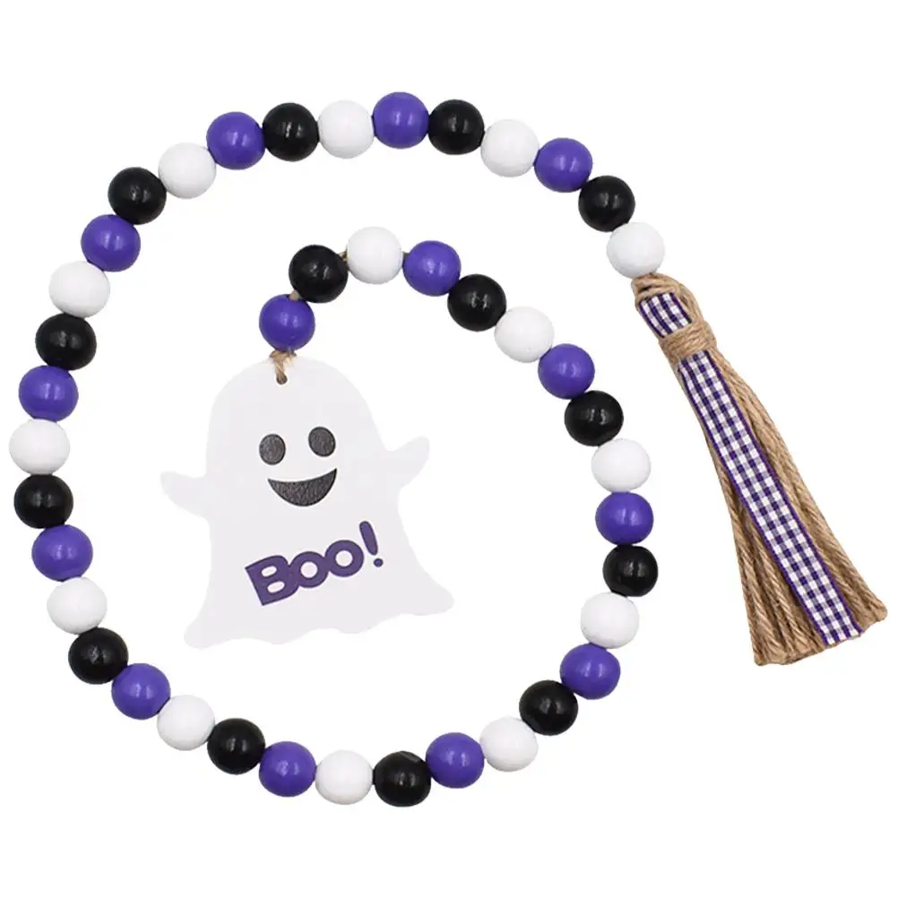 

Halloween Decor Wooden Bead DIY Pendant Rope Tassel Beads Tag Home Hanging Farmhouse Vintage String