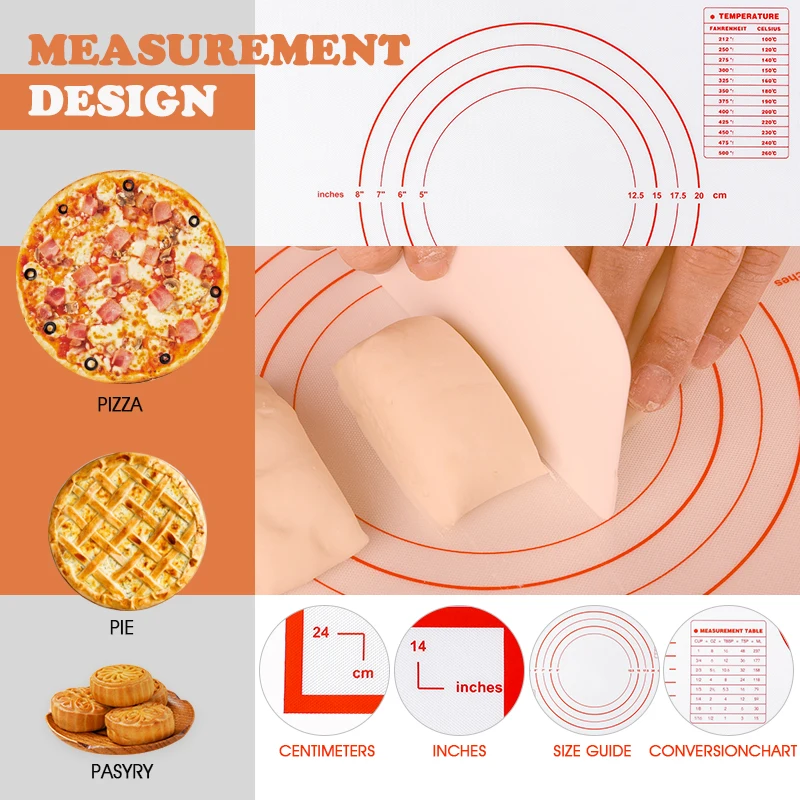 FAIS DU Pastry Silicone Baking Mat Rolling Kneading Pad Non Slip with Measurement Cookies Mat Sheet for Rolling Dough Counter