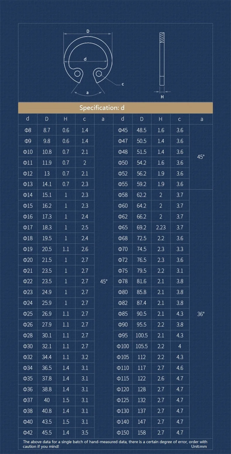 M78-m200 304 الفولاذ المقاوم للصدأ C نوع إحكام داخلي الاحتفاظ كليب المفاجئة الدائري ل ثقب C نوع الاحتفاظ حلقة المشبك الربيع