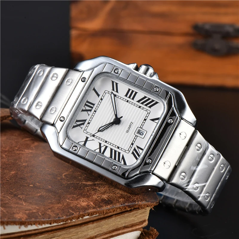أزياء العلامة التجارية ساعات المعصم الرجال الذكور مربع الأرقام الرومانية نمط الصلب المعادن الفرقة الكوارتز ساعة فاخرة CA203 #1