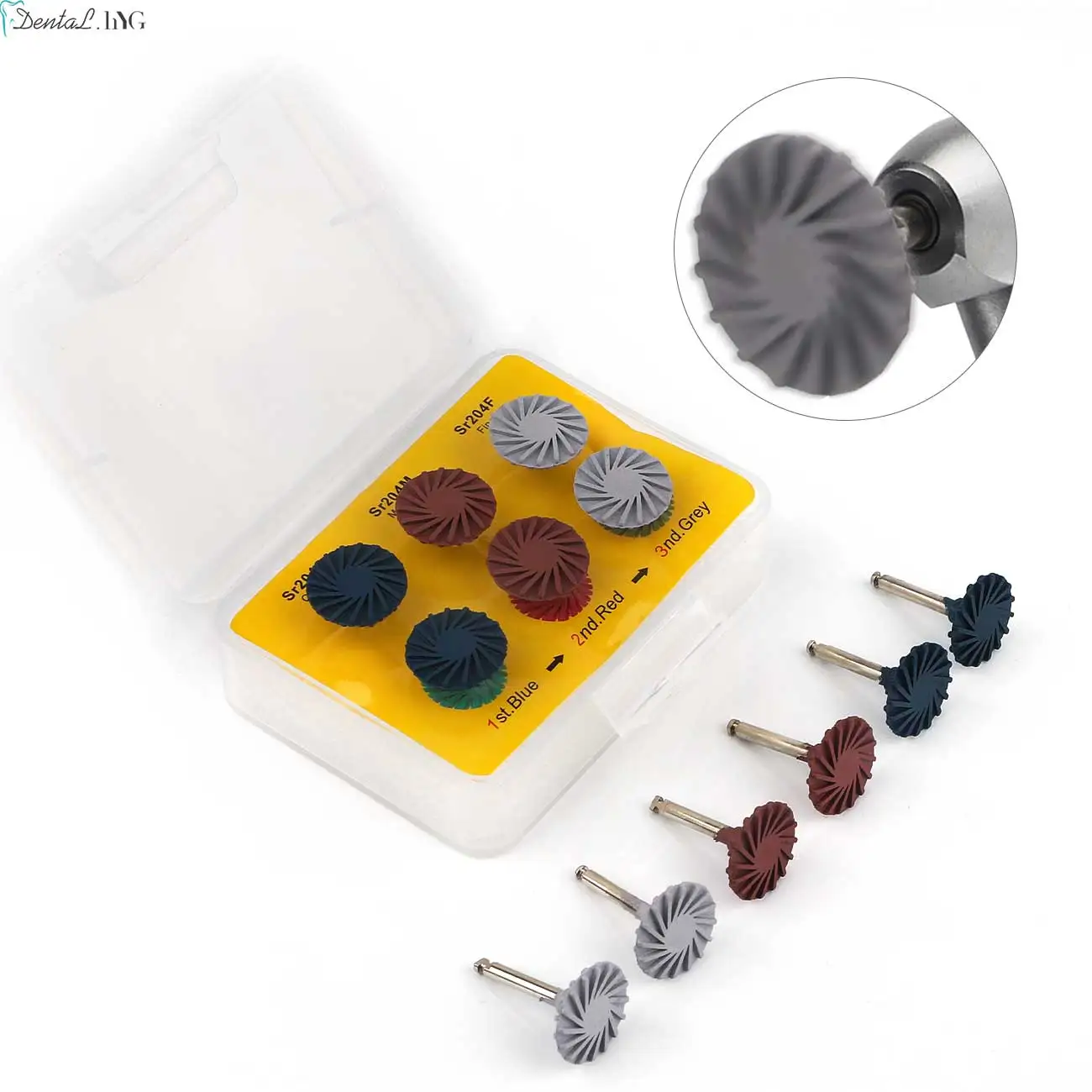 6Pcs/Set Dental Composite Resin Polishing Disc Rubber Polisher  Wheel 3 Colors Spiral Flex Brush Dentistry Instrument Materials