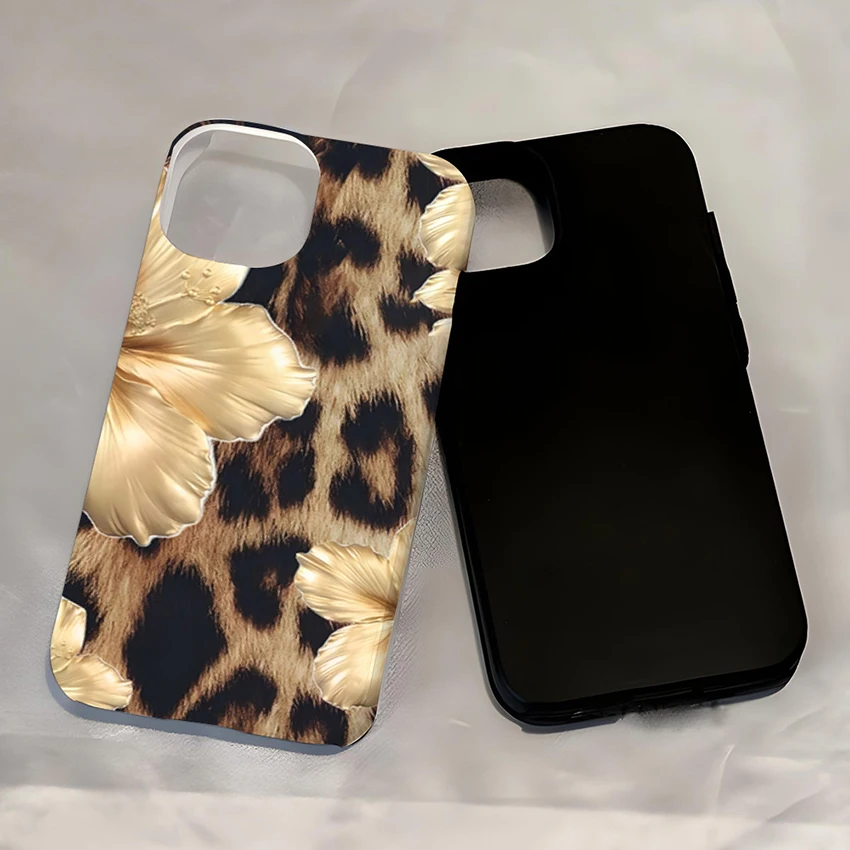 Coque de téléphone Double pour Iphone 17 16 15 14 13 Pro 12 11 Max Plus 17Pro, étui de téléphone imprimé léopard à fleurs peintes, housse de doublure en Tpu