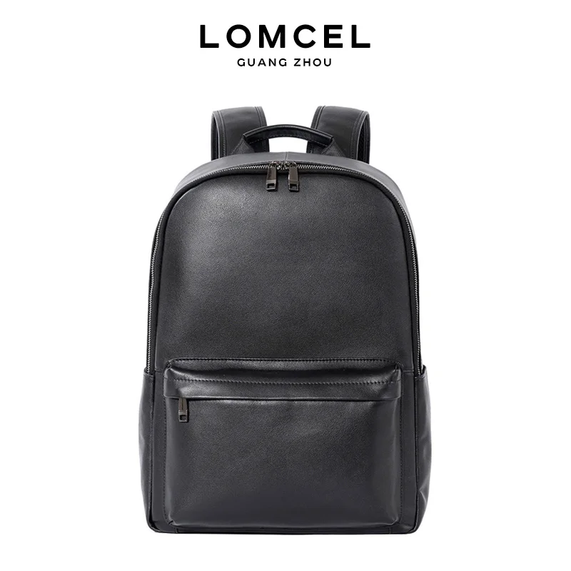LOMCEL 2 Leather double shoulder bag for men, suitable for business and casual wear, 16-inch lightweight laptop backpack