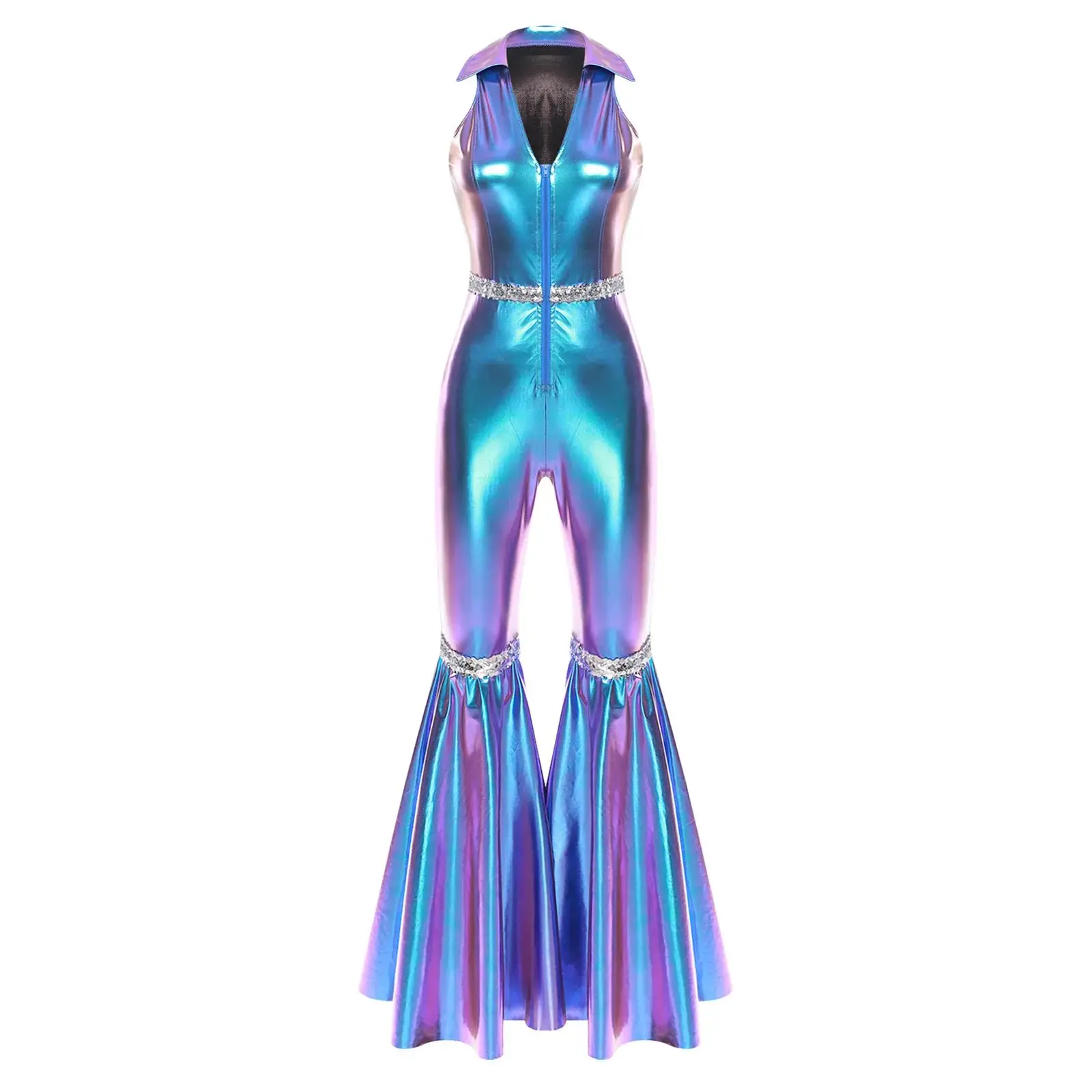 

Adult Womens 70s Disco Rers V Ne Svel Low Waist ort Pants 00% Cotton Spring Faion Ladies Jumpsuits