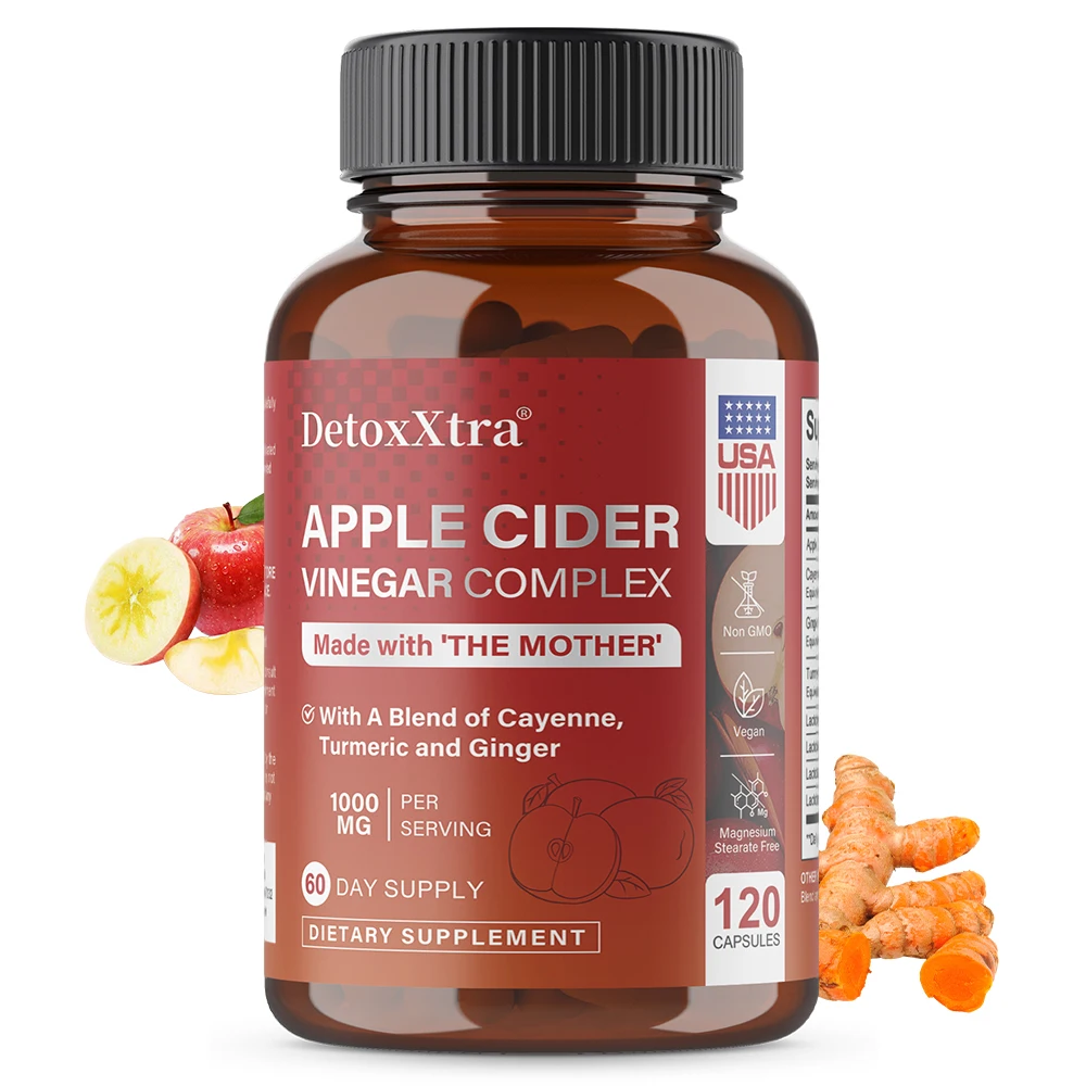 

Apple Cider Vinegar Capsules - Cayenne Pepper Ginger Turmeric, Detox Relieve Bloating, Boost Metabolism, Fat Burning & Digestive