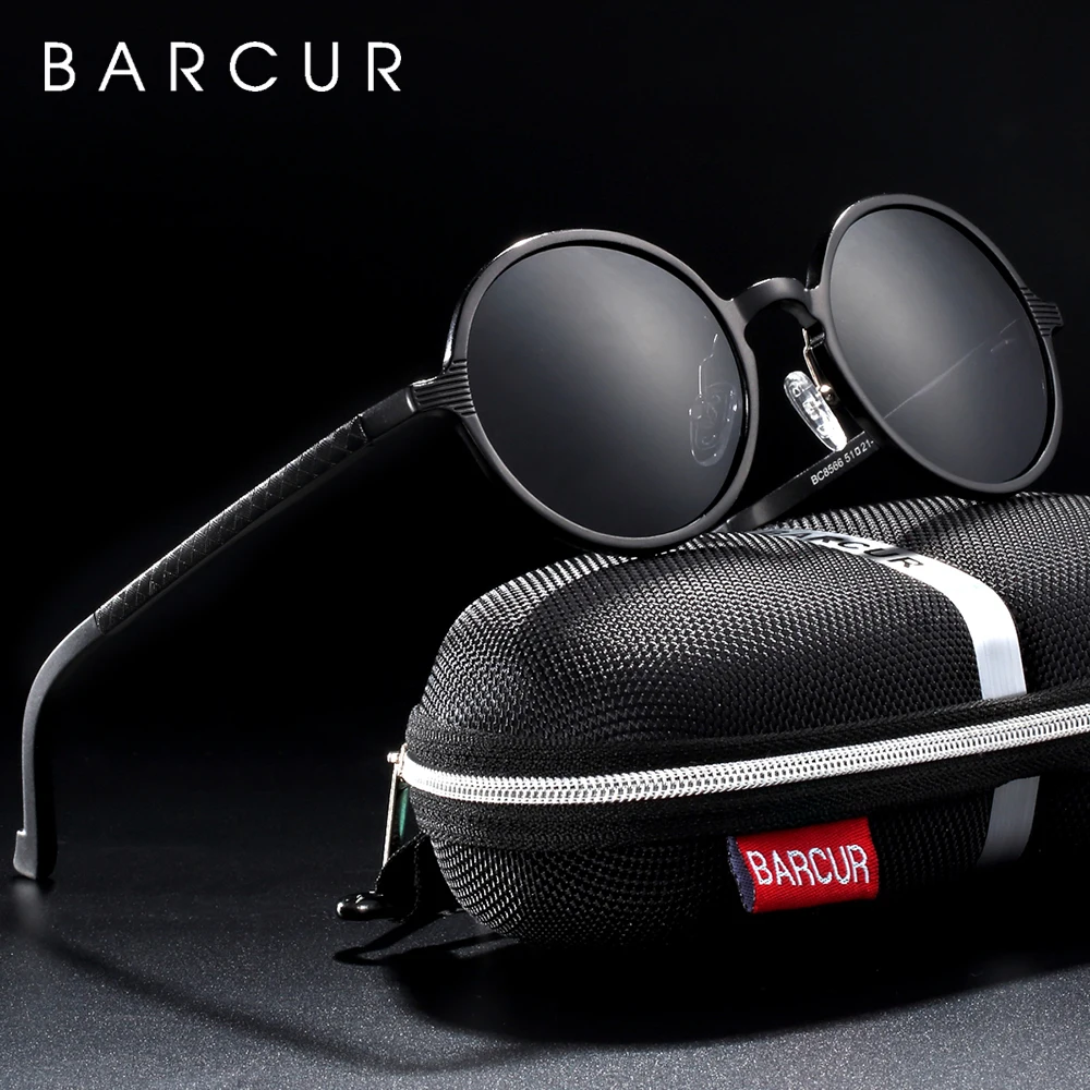 BARCUR Polarized Round Sunglasses Luxury Brand Men Glasses Retro Vintage Women Sun Glasses UV400 Eyewear