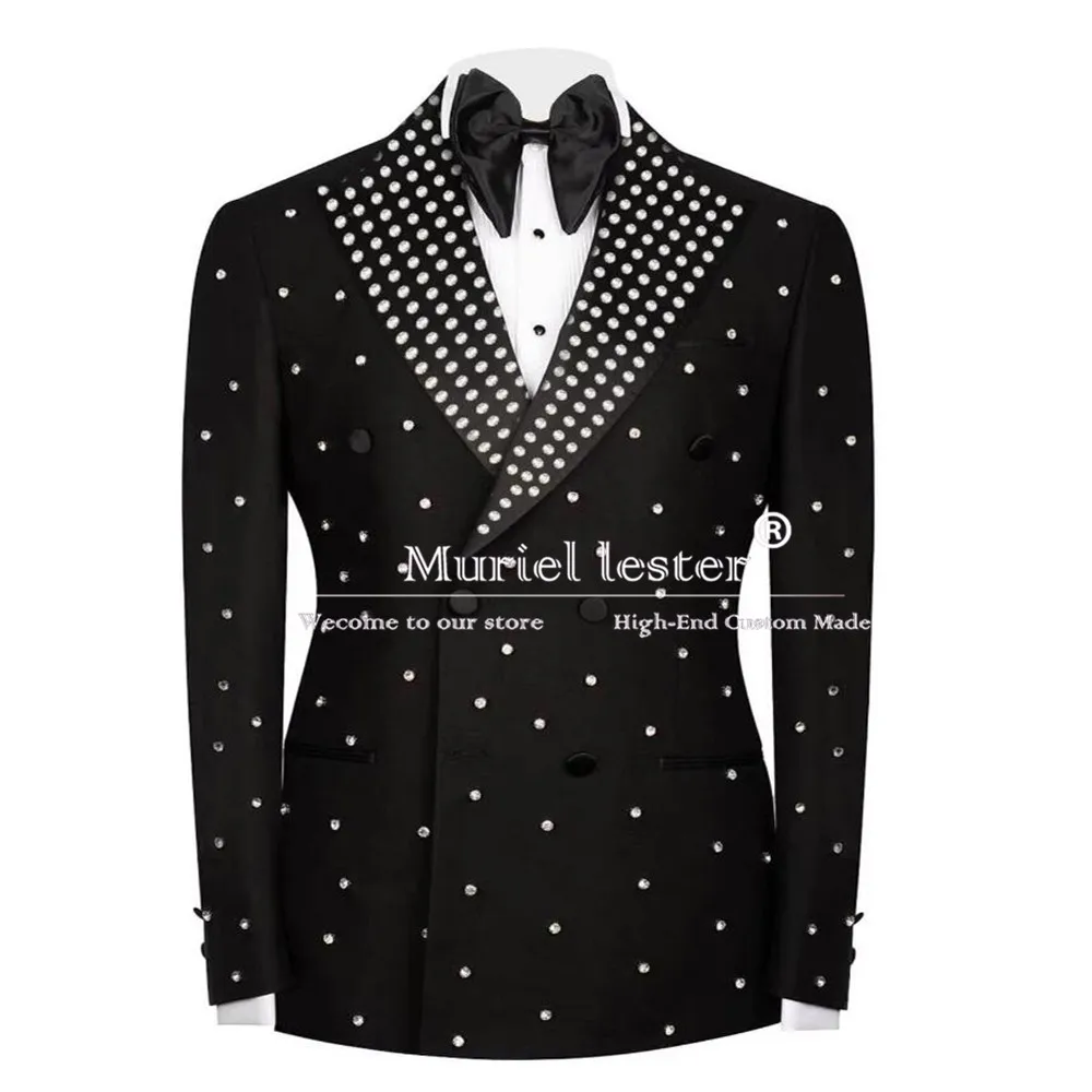 Man Wedding Suits Diamond Beaded Prom Blazers Bespoke Double Breasted Groom Wear Suits Formal Party terno masculinos completo