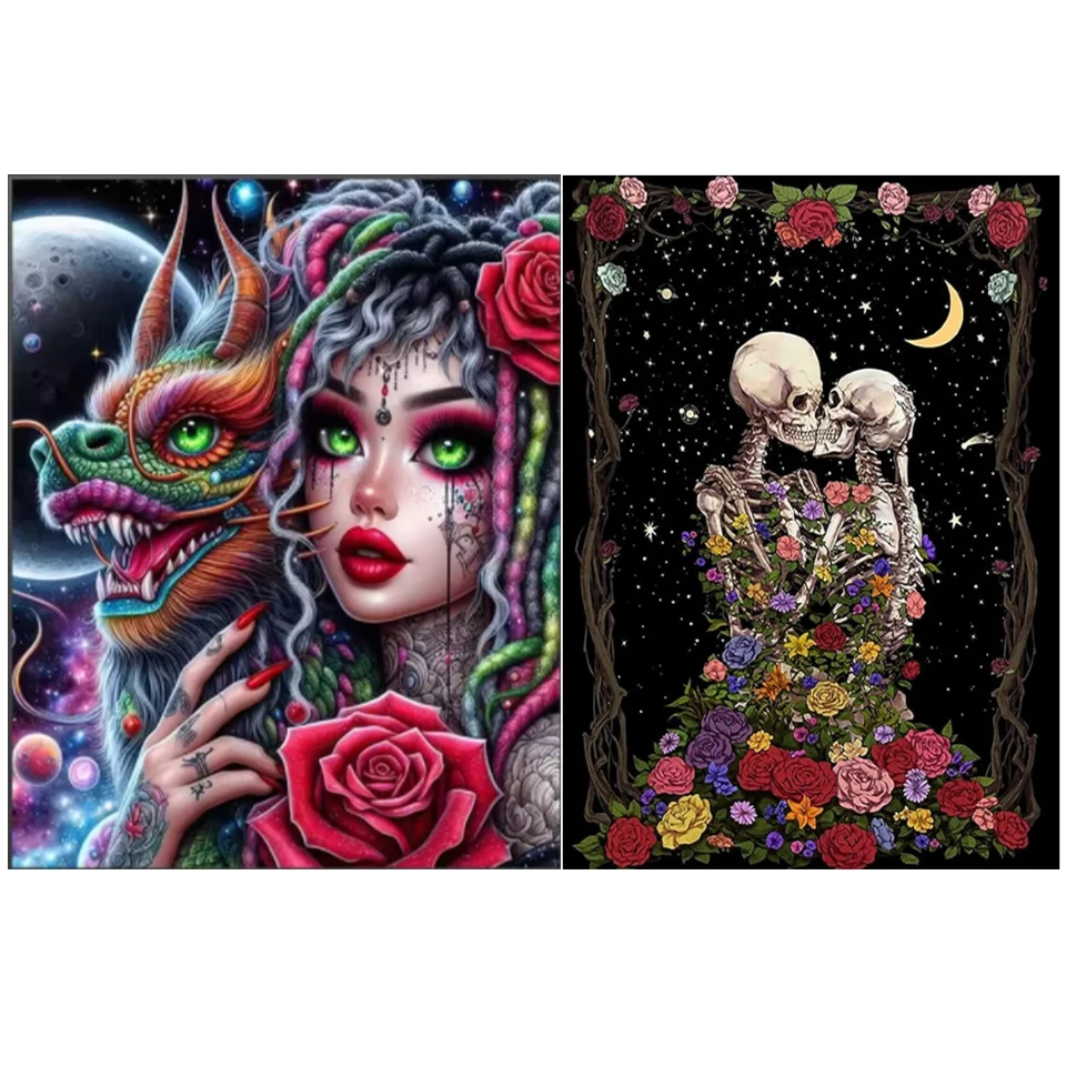 

5D DIY Diamond Drawing Cartoon Woman Flower Skull Love Diamond Embroidery Cross Needle Kit Mosaic Home Decoration Gift