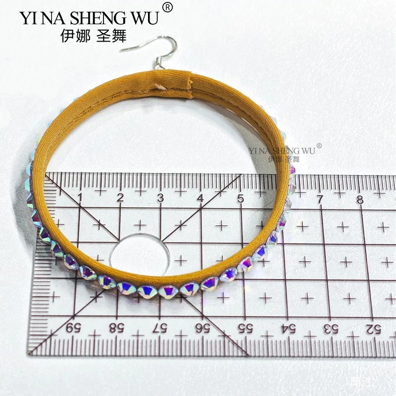 라틴 댄스 귀걸이 현대 국가 표준 댄스 공연 전용 멀티 컬러 헤비 더블 다이아몬드 대형 후프 귀걸이