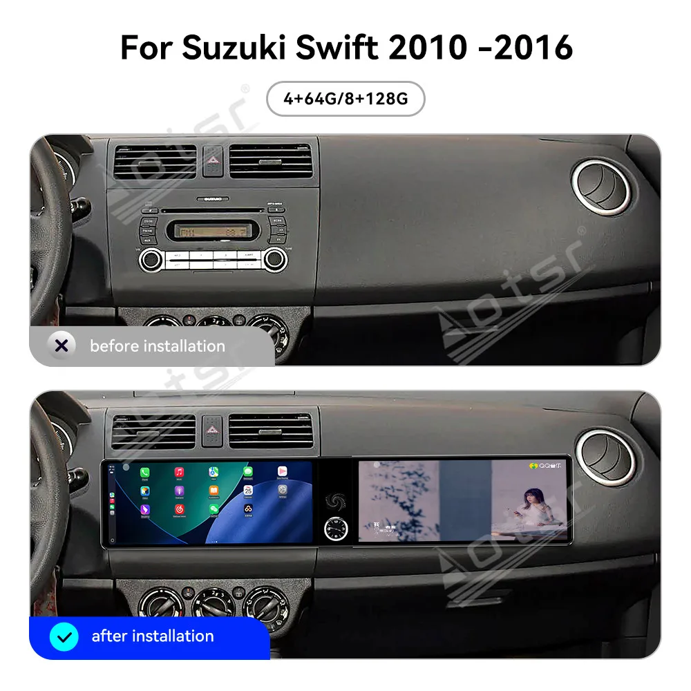 For Suzuki Swift 2010-2016 12.3 Inch Dual-Screen Plug & Play GPS Navigation Carplay Android Auto Car Radio Unit Head Accessory
