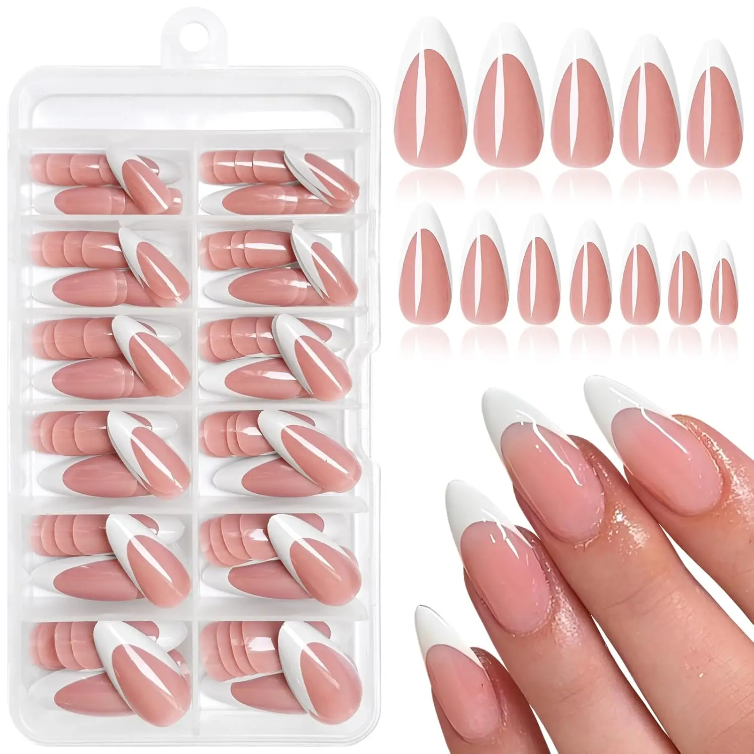 120pc blanc pointe française presse sur ongles moyens faux ongles presse ons & onglet adhésif, presse à ongles sur ongles amande ongles conseils artificiels