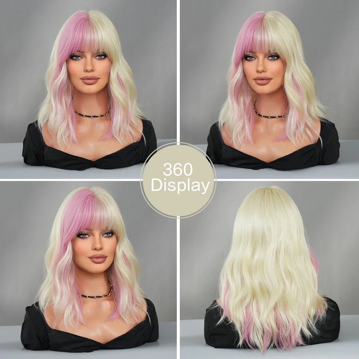 PARK YUN  Pink Ombre Blonde  Wig for Woman Daily Party Cosplay Middle Part Natural Synthetic Hair Wig Heat Resistant Fiber