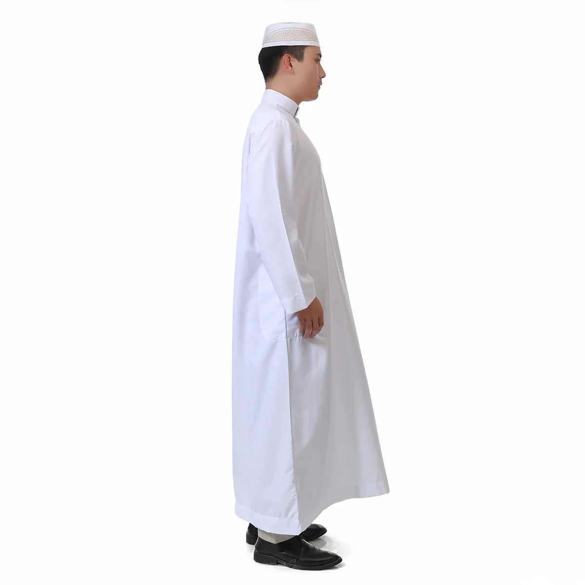 Robe masculino de manga comprida com gola árabe saudita, robe muçulmano do Ramadã, roupas islâmicas do Oriente Médio