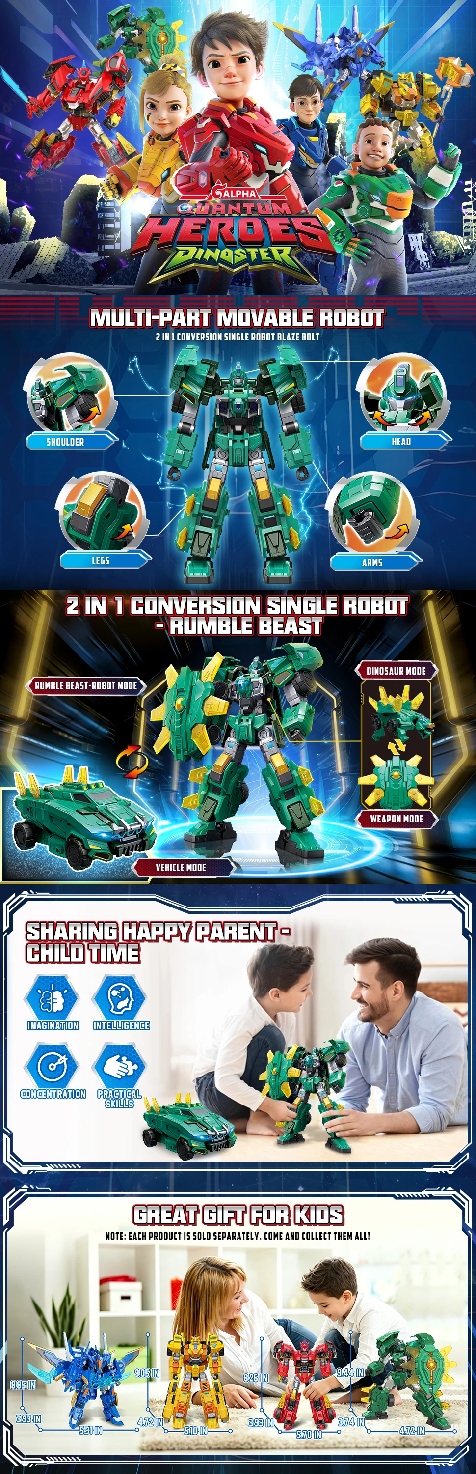 QUANTUM HEROES DINOSTER Lucio Transformierbarer Roboter-Spielzeug 3-in-1 Spielmodus Roboter/Fahrzeug + Dino-Zubehör Actionfigur für Kinder ab 5 Jahren – Detail 3